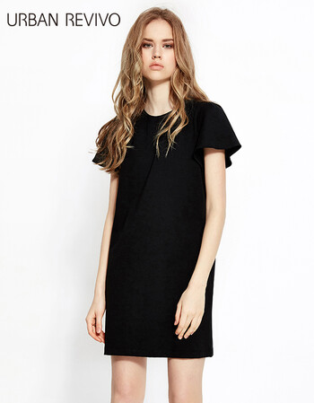 ur2017夏新款青春女装圆领条纹时尚h型短袖连衣裙yu15r7bn0001 深黑 s