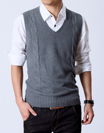帛世厚冬季新款纯棉男士毛衣背心针织毛线衫英伦潮男v领修身马甲zt