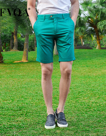 fvqa 夏季新款五分裤男时尚纯色宽松直筒短裤休闲商务男装 浅绿色 38