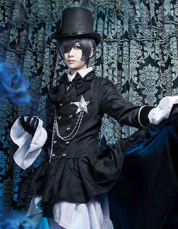 奥戈丝 黑执事cos服夏尔cosplay服装拖尾礼服男cos动漫 黑色 m