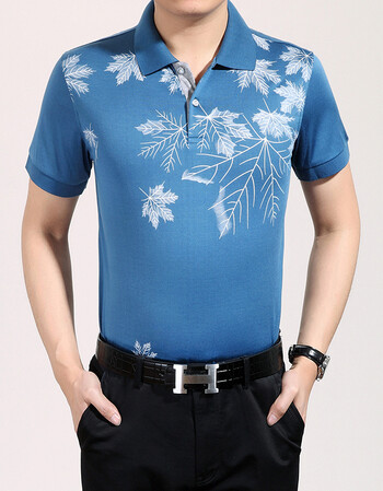 男士短袖衬衣 男装棉宽松男短袖碎爸爸装衬衫 枫叶蓝色 170/84a