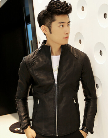 穆卡2015春装外套大码男士皮衣男式韩版修身春秋立领pu机车皮夹克男a