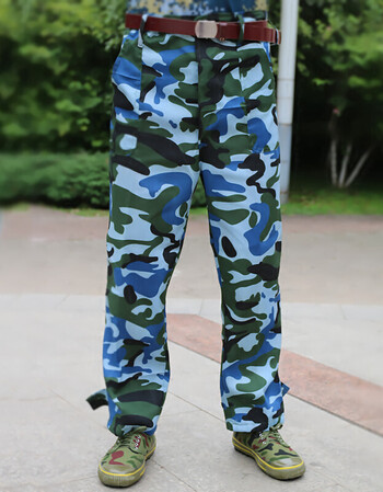 新款学生军训服裤子 学校男女户外拓展训练迷彩长裤加厚耐磨 海洋迷彩