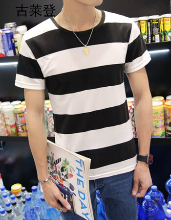 古莱登2017夏季新品男士圆领4大黑条男短袖t恤 黑白条 m