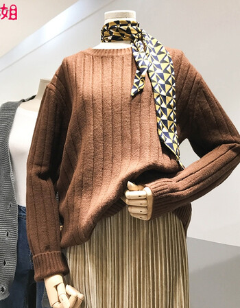 右小姐韩国2017秋冬新款thechocoholic时尚显瘦圆领针织