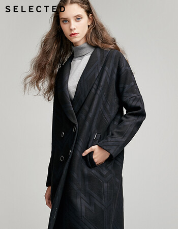 女装 毛呢大衣 思莱德(selected) 思莱德selected女士图案双排扣大衣