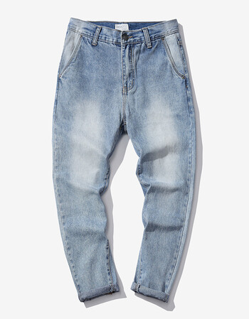 2018春夏新款时尚潮男个性休闲牛仔裤平铺 蓝色 l