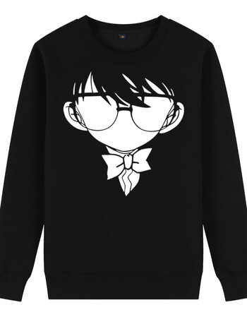 青少年新款潮男士长袖卫衣加厚圆领抓绒衣服动漫卡通周边 柯南 黑色 m