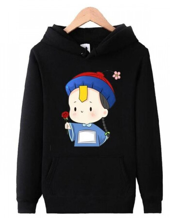 新品卡通小僵尸男女连帽卫衣情侣装加绒外套装萌版青少年衣服潮 黑色