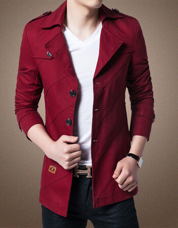 龙麦2017秋装新款男装夹克水洗外套时尚修身款p70 酒红色 l