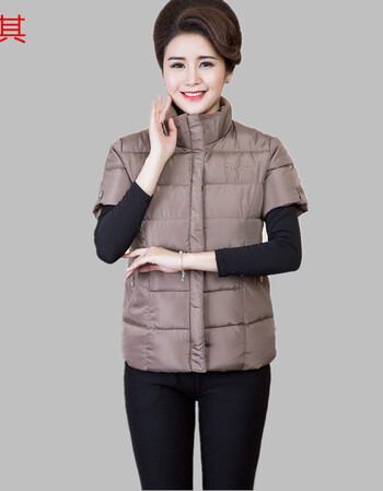 中老年女装妈妈装冬季带袖护肩羽绒棉马甲背心坎肩 加大加肥 卡其 xxl