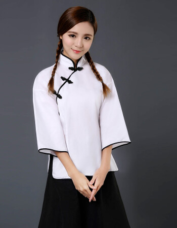 民国风学生装演出服五四青年装女中山服男装复古毕业舞台写 白色棉布