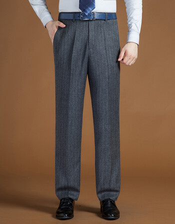 布衣门秋冬厚款羊毛西裤男士西装裤中年宽松直筒免烫正装西裤男商务