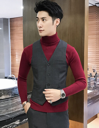 丹杰仕 2017新品男士卡其色西装马甲 社会精神小伙快手红人商务韩版