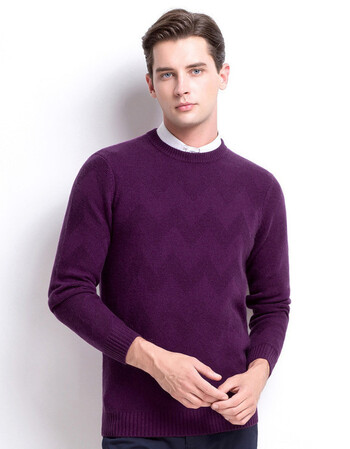 男士秋冬新款羊绒衫 休闲男装圆领纯山羊绒针织衫纯色毛衣f 紫色夹花