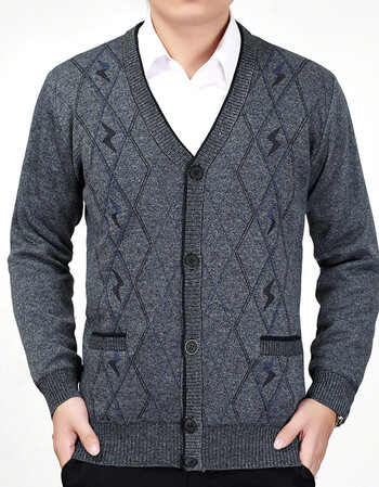 中老年男毛衫中年人v领毛衣开衫爸爸装加绒加厚大码针织衫外套本命年