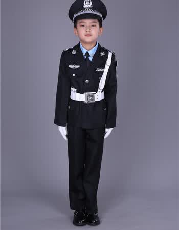 警察衣服儿童款表演警官服装演出交警服帽子套装 深蓝色 全套 110cm