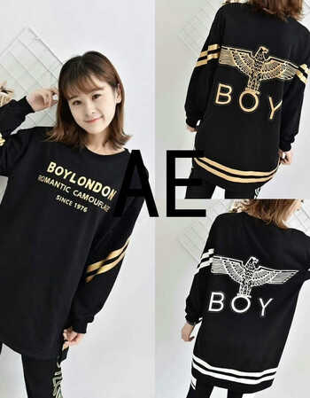 ae秋季boy新款女装大码宽松纯棉长袖t恤女休闲烫金老鹰包臀长款卫衣