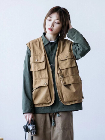 专帅2022夏装系多口袋工装马甲背心潮男复古宽松坎肩外套w棕色m