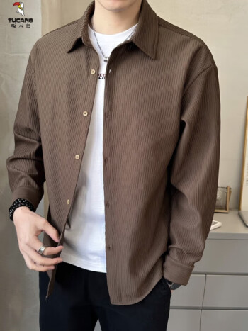 啄木鸟tucano咖啡色衬衫男质感2023新款发型师潮牌男装长袖外套男夏季