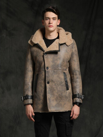 克思士高端品牌男装绵羊皮皮毛一体男2021年秋季新款中长款经典修身可