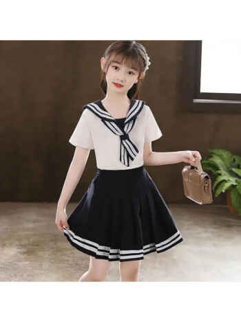尚秋丹女童jk套装儿童半身裙夏天中大童女孩裙子912岁短裙夏季百褶裙