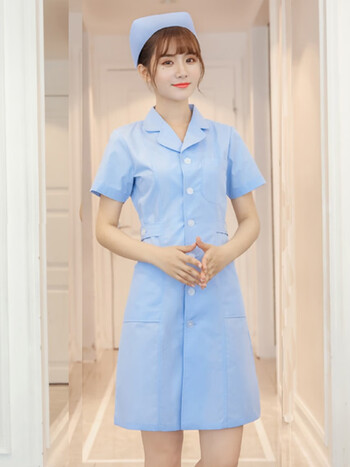 郗洋 护士服娃娃领女白大褂短袖实习生护校美容师大码医生服工作服