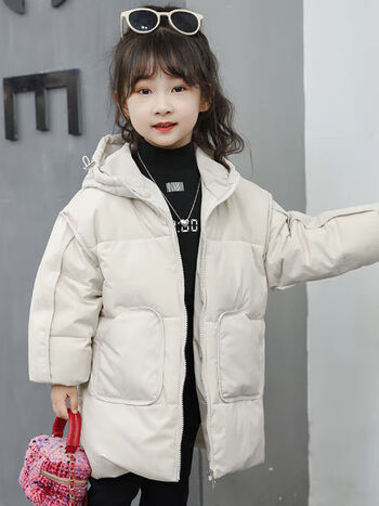 雅鹿儿童薄款羽绒服长款中大童加厚宽松白鸭绒冬季保暖连帽中长款外套