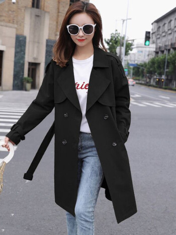 外套女中长款小个子春秋2022年新款韩版今年流行英伦风女大衣黑色s