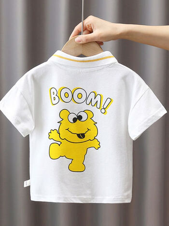 迪士尼disney男女童polo衫夏季宝宝翻领短袖t恤小童卡通印花上衣3儿童