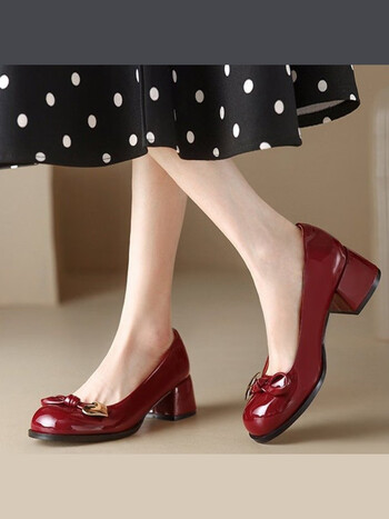 恒狮复古玛丽珍鞋粗跟单鞋黑色jk小皮鞋高跟鞋女增高学生鞋子漆皮洋气