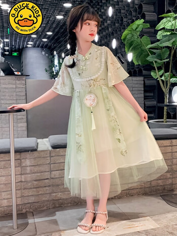 duckkids汉服女童夏季2024新款古风连衣裙小女孩唐装儿童超仙古装大童