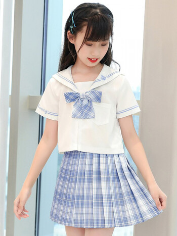 优优1点-jk女童夏季短袖水手服10岁9儿童学院风百褶裙春秋套装中大童