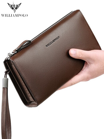 williampolo英皇保罗手拿包男头层牛皮钱包商务手抓包商务男手腕包大