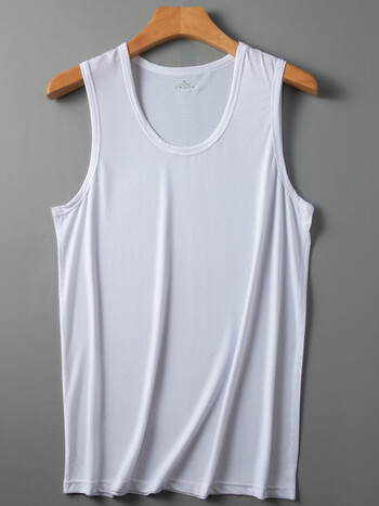细网眼男士背心修身运动速干圆领坎肩运动无袖薄款打底汗衫男白色2xl