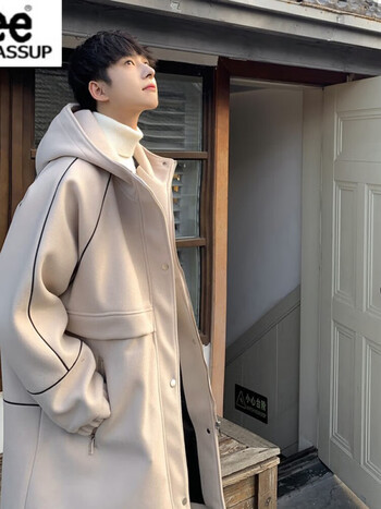 大衣高级感男生冬季加厚韩系痞帅呢子外套秋冬休闲中长款风衣米白色m