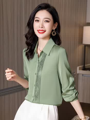 奕央真丝衬衫女士春夏季长袖气质显瘦休闲设计感印花桑蚕丝上衣衬衣女