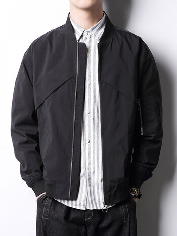 码韩版潮流春秋胖子百搭黑色薄款飞行员夹克男装旗舰店官方黑色夹克m