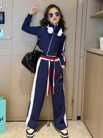 安知智酷酷的女装儿童爵士舞蹈服装女童训练服女孩炸街潮服套装藏青色