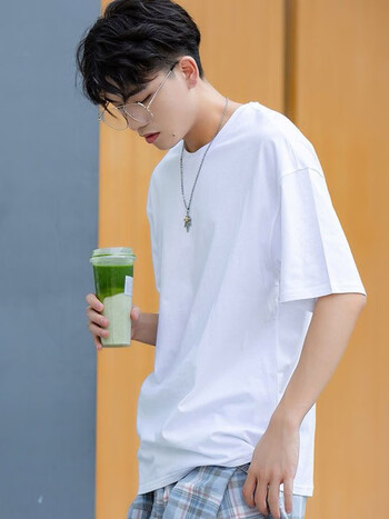 诚一集港风男短袖纯色短袖t恤潮流男生短袖白t男士圆领t恤白色l