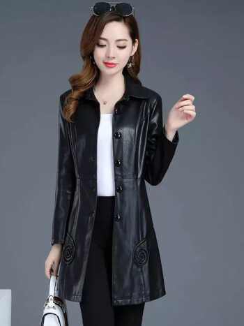 千婵枫皮衣外套女中长款新款皮外套冬季时尚款修身风衣17465hxm2928