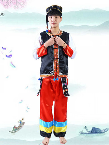 慕幕 少数民族服装男苗族白族云南大理贵州布依套装成人演出 男款长袖