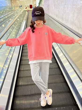 套装新款大童儿童衣服洋气时髦春秋季休闲两件套 橘粉色256款橘粉套装