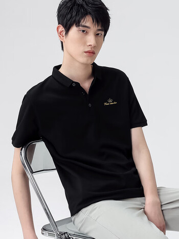 派丹图珠地棉男士polo衫短袖夏季2022新款潮流立体印花潮牌上衣服黑色