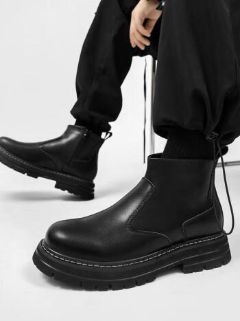 切尔西男鞋韩版日系大头皮鞋厚底中邦马丁靴男靴切尔西高帮黑色款44