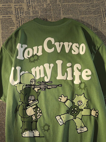 夏季新款美式复古hiphop嘻哈纯棉宽松街头欧美潮流上衣jxfs287绿色xl