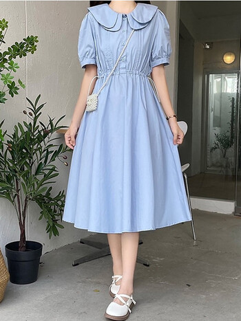 大童13胖女孩初中学生裙子15夏装宽松连衣裙1220岁女孩初高中浅蓝色l