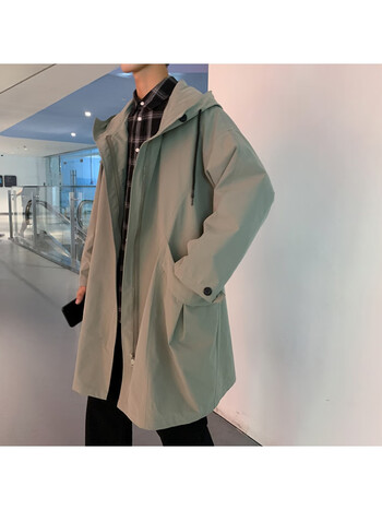 漪沫中长款风衣男韩版潮流ins宽松连帽夹克秋装上衣潮牌秋季休闲外套