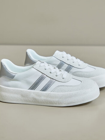 帆布鞋女ins潮韩版学生运动板鞋厚底增高休闲鞋 白银 38【图片 价格