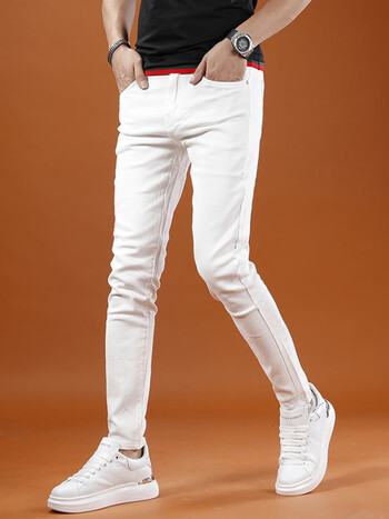 lrla潮牌轻奢男装 高端白色牛仔裤子男夏季薄款2022新款韩版九分裤